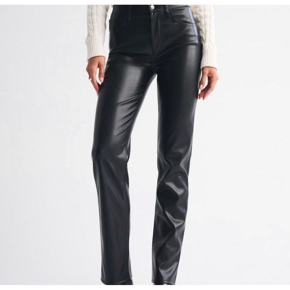 Abercrombie & Fitch Vegan Leather Straight Leg Pants Size 30/10 Black High Rise